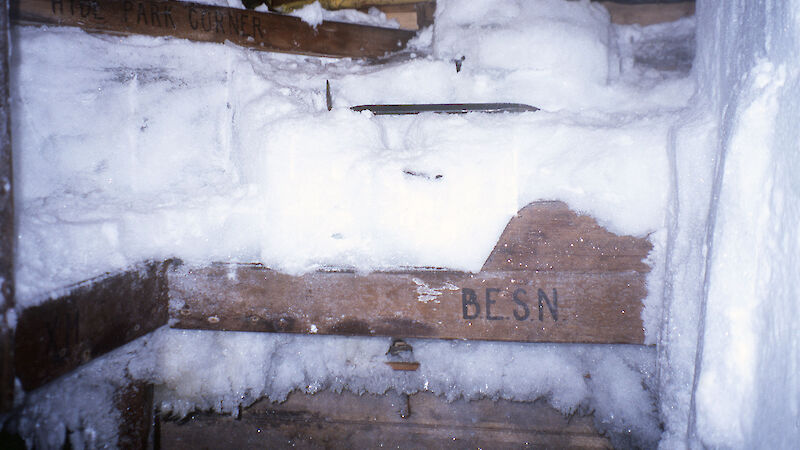 The iced-up bunk of Belgrave Edward Sutton Ninnis in Mawson's main hut, when uncovered in 2002.