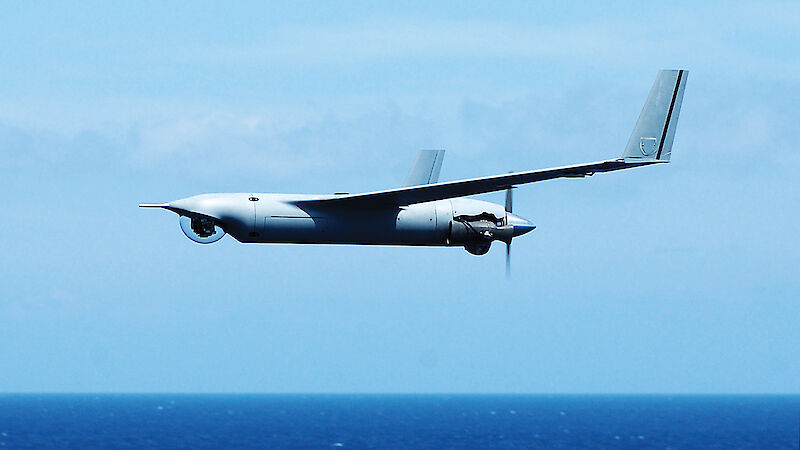 An Unmanned Aerial Vehicle flying over the ocean