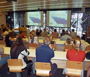 A packed public lecture theatre during the public open science day