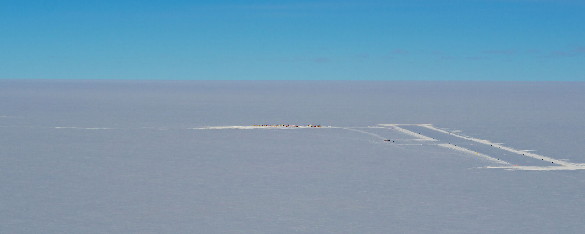 The remote Aurora Basin North ice core drilling camp, showing the groomed aircraft landing strip