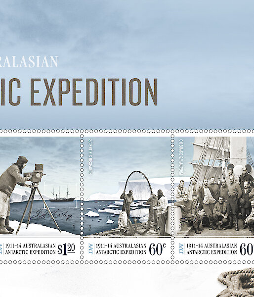 This Australia Post stamp issue, released in February 2014, is the last in a four-year series commemorating the Australasian Antarctic Expedition