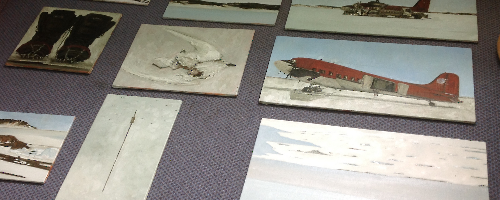 A small selection of John’s work. He produced 55 paintings and wrote five essays for the Guardian newspaper during his nine week visit to Antarctica.