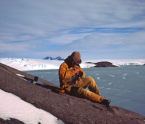 Barbara at Mawson in 1993, waiting for the sea ice to form so that she could get to the nearby emperor penguin colony.