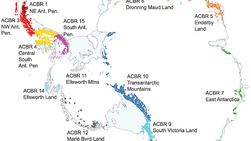 Map showing the 15 Antarctic Conservation Biogeographic Regions