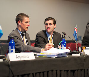 Jason Mundy (right) at the 2012 Committee for Environmental Protection meeting, alongside Australian Antarctic Division Senior Policy Advisor, Ewan McIvor.