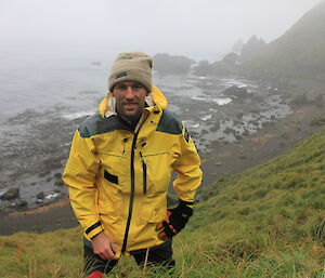 Australian Antarctic Division Strategies Branch Manager, Jason Mundy, on Macquarie Island.