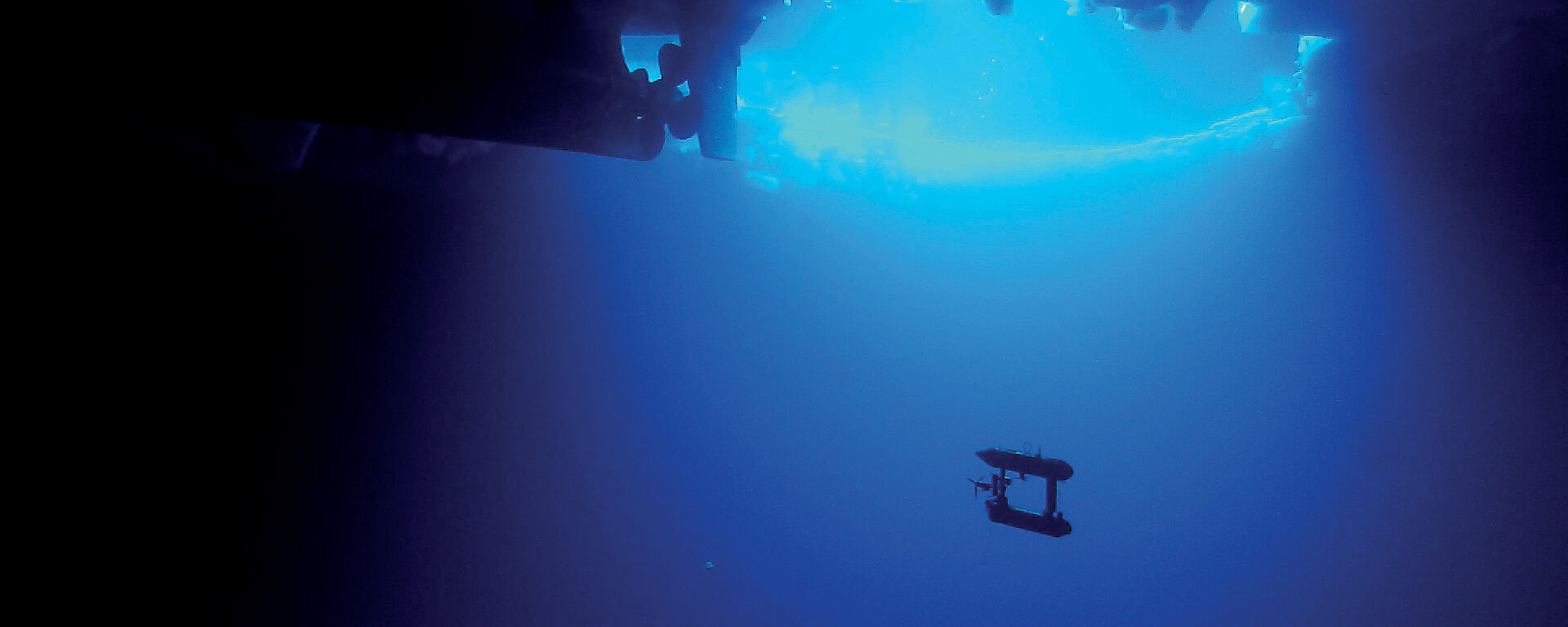 A view of the Autonomous Underwater Vehicle taken by the ROV.