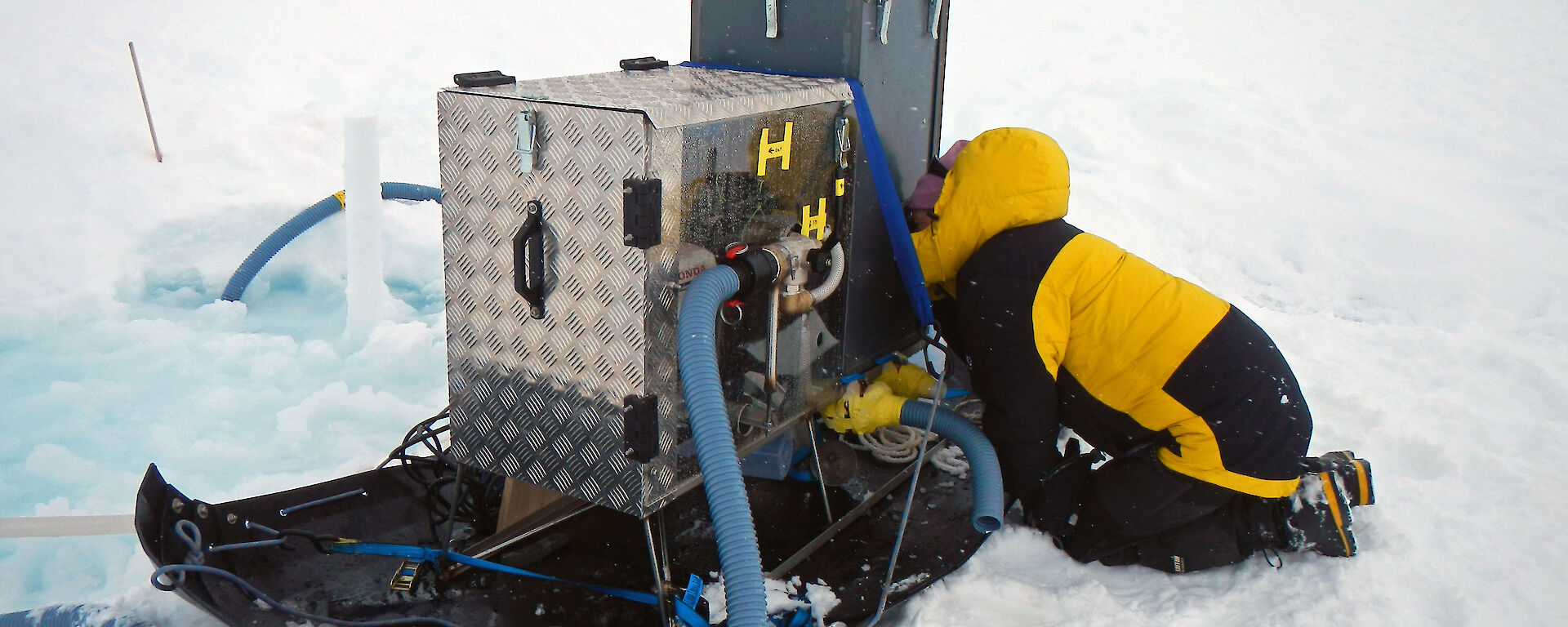 The sled-based krill pump used on sea ice floes.