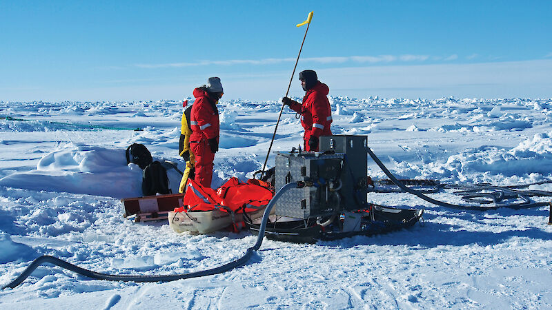 A sled-based krill pump on the ice in Antarctica