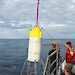 Scientists retrieve the prototype moored acoustic recorder, which may be used for 15 month deployments in the Southern Ocean in the future.