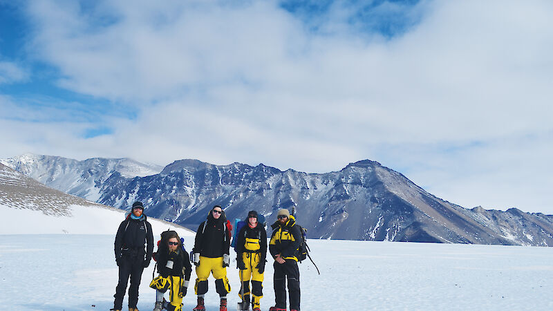 The South Australia Museum team at Mount Menzies. From left to right: Nick Morgan, Josh Scarrow, Paul Czechowski, Fiona Shanhun and Adrian Corvino.