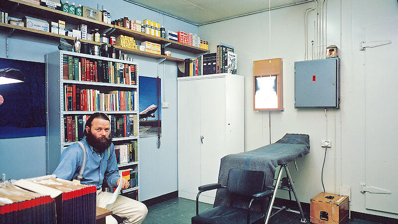 Dr Peter Gormly in the medical consulting room at Casey in 1973