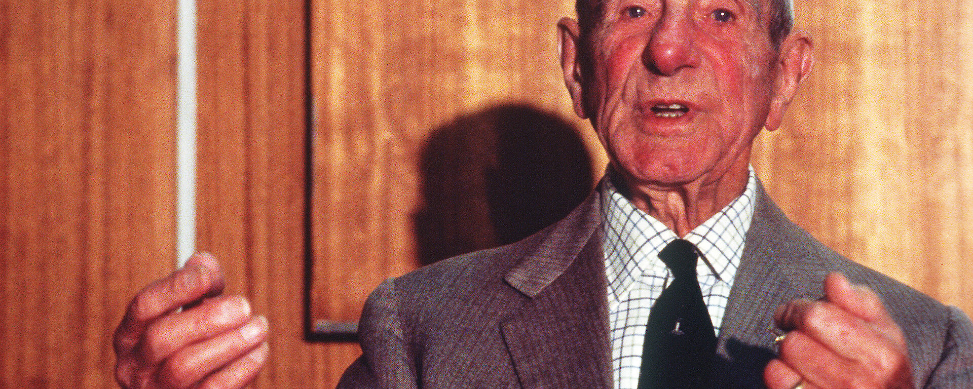 Eric Webb (1889–1984) speaking at the Australian Antarctic Division on 13 December 1977, aged 88