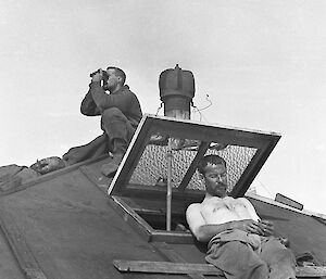 Frank Wild, Charles Dovers and Dr Sydney Jones on the roof of ‘The Grottoes'.