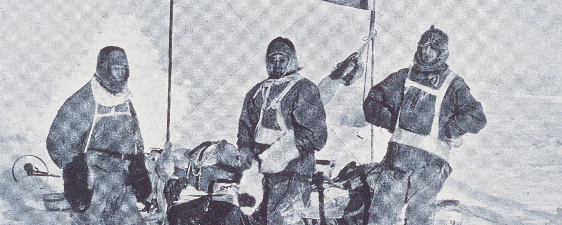 The support party for the Southern Sledging Party (L-R): John Hunter, Herbert Murphy and Charles Laseron, 1912.