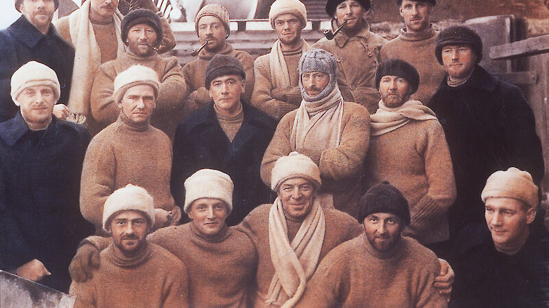 Douglas Mawson (in the balaclava) and the men of the BANZARE expedition, on the deck of the Discovery in 1931.
