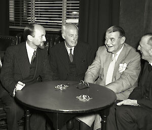 Dr Philip Law (left) and Sir Douglas Mawson (second from left), seen here in 1954 with General Riser-Larsen and Captain John King Davis (right) at the Oriental Hotel in Melbourne, played significant roles in the advancement of Antarctic science.