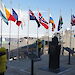 International flags fly at the National Science Foundation Chalet at McMurdo Station, Antarctica