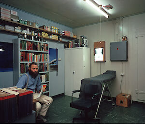 Dr Peter Gormly in the medical consulting room at Casey, 1973.