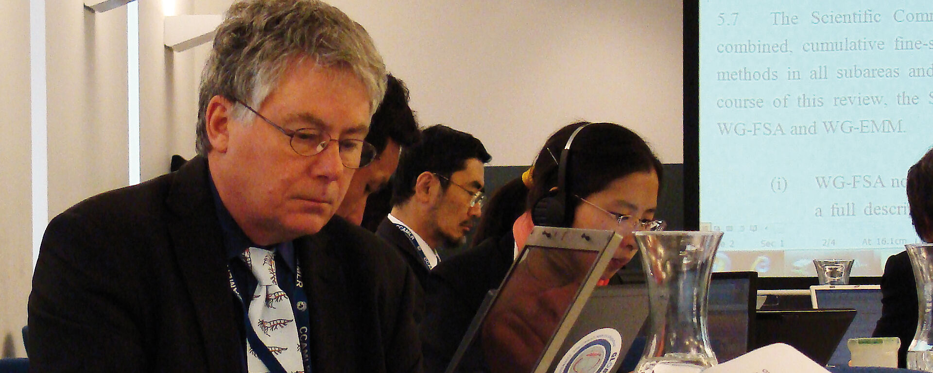 Steve, wearing a distinctive krill tie at a CCAMLR meeting.