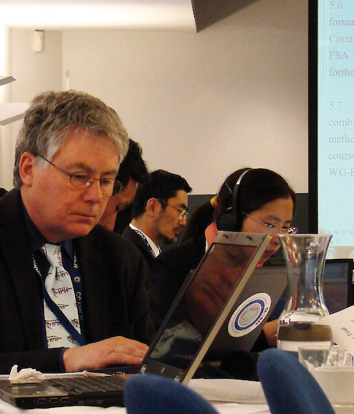 Steve, wearing a distinctive krill tie at a CCAMLR meeting.