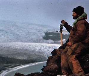 Jon Stephenson takes compass-controlled panoramas of retreating glaciers at Saddle Point, Heard Island, in February 1963