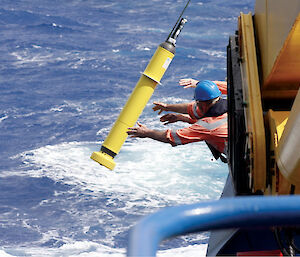 An Argo float being deployed in the Southern Ocean
