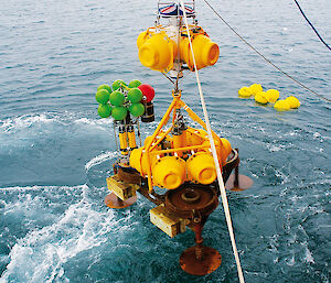 A mooring is deployed from the trawl deck of the Aurora Australis