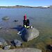 Professor Rick Cavicchioli takes samples from Organic Lake in 2006.