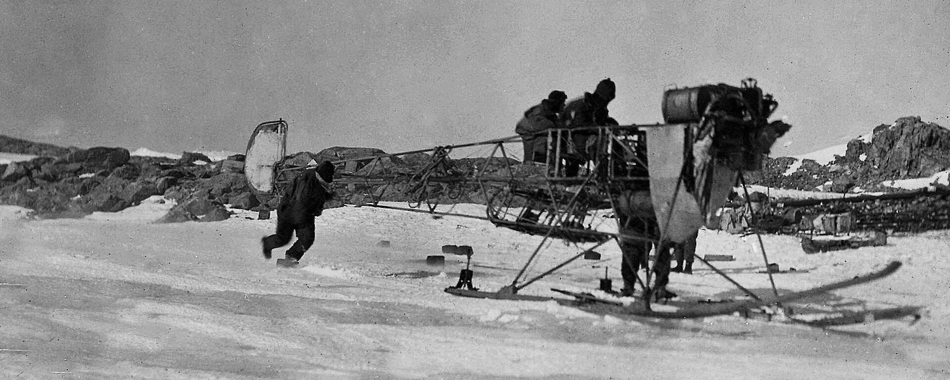 The air tractor in Antarctica during the Australasian Antarctic Expedition.