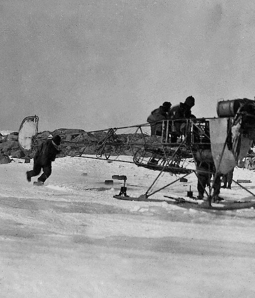 The air tractor in Antarctica during the Australasian Antarctic Expedition.