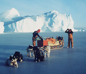 A dog team on the sea ice at Mawson