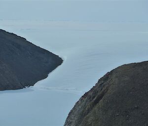 Glacier flows into a fresh water melt lake