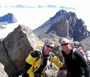 Expeditioners on ridge with David Range in the background