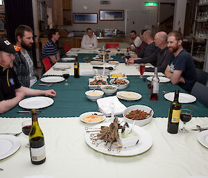 Saturday dinner laid out on the dining tables