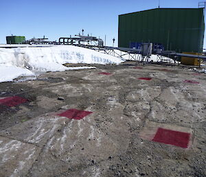 Footings marked out on ground with red paint