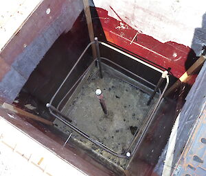 A view looking down into one of the formwork boxes