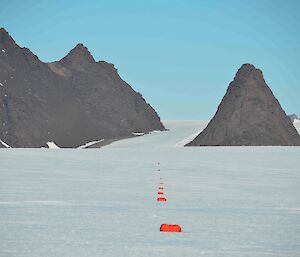 A line of marker bags along the edge of the runway