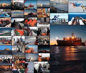 Collage of images from the trip to Mawson aboard the Aurora Australis