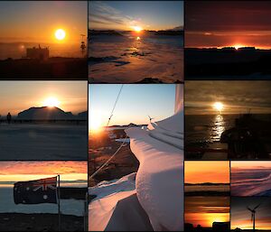 Images of sunrises and sunsets during the year at Mawson