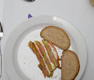 The salmon terrine plated up and on the table