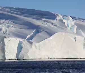 Ice cliffs at the edge of the plateau tower above the water