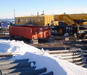 Trial fitting a half-height container onto the ARPANSA footings