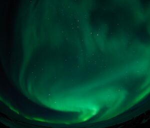 Bright Green Aurora Australis dominating the night sky