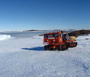 Pioneer leaving the station headed out on the icy track towards the Ice runway.