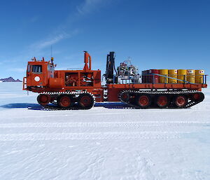 Pioneer with a load of 24 44gallon fuel drums and associated refuelling equipment.