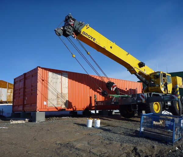 Crane Setup on Pigstying next to the new Arpansa Building which is made up of 4 20 foot containers