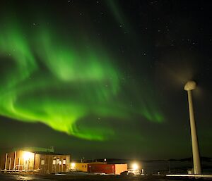 Aurora over wind turbine