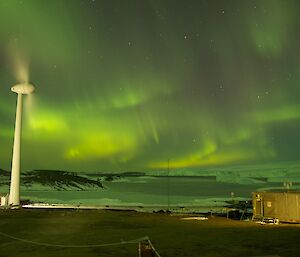 Bright aurora illuminating East Bay