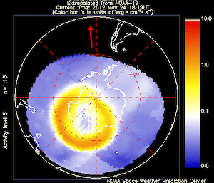 Southern polar activity map shows current auroral activity